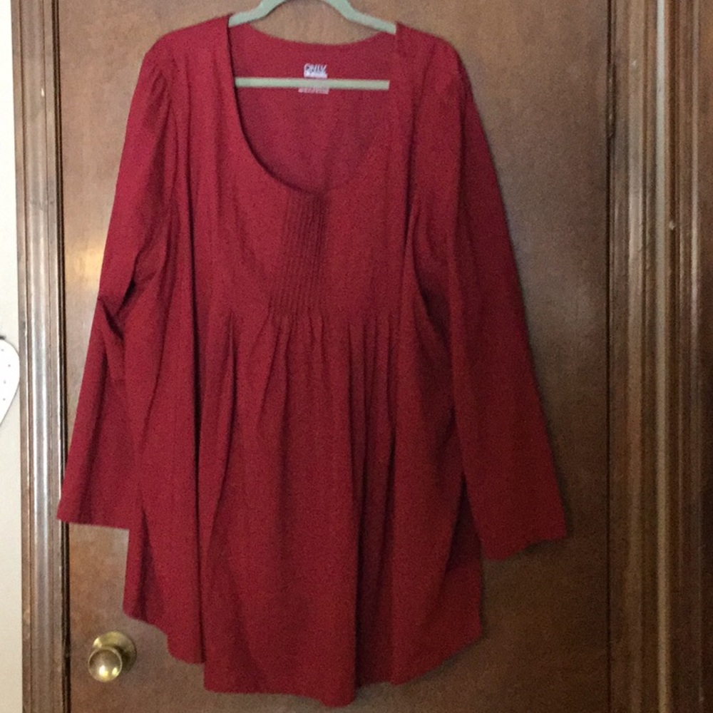 Red three-quarter sleeve cotton blouse 4X